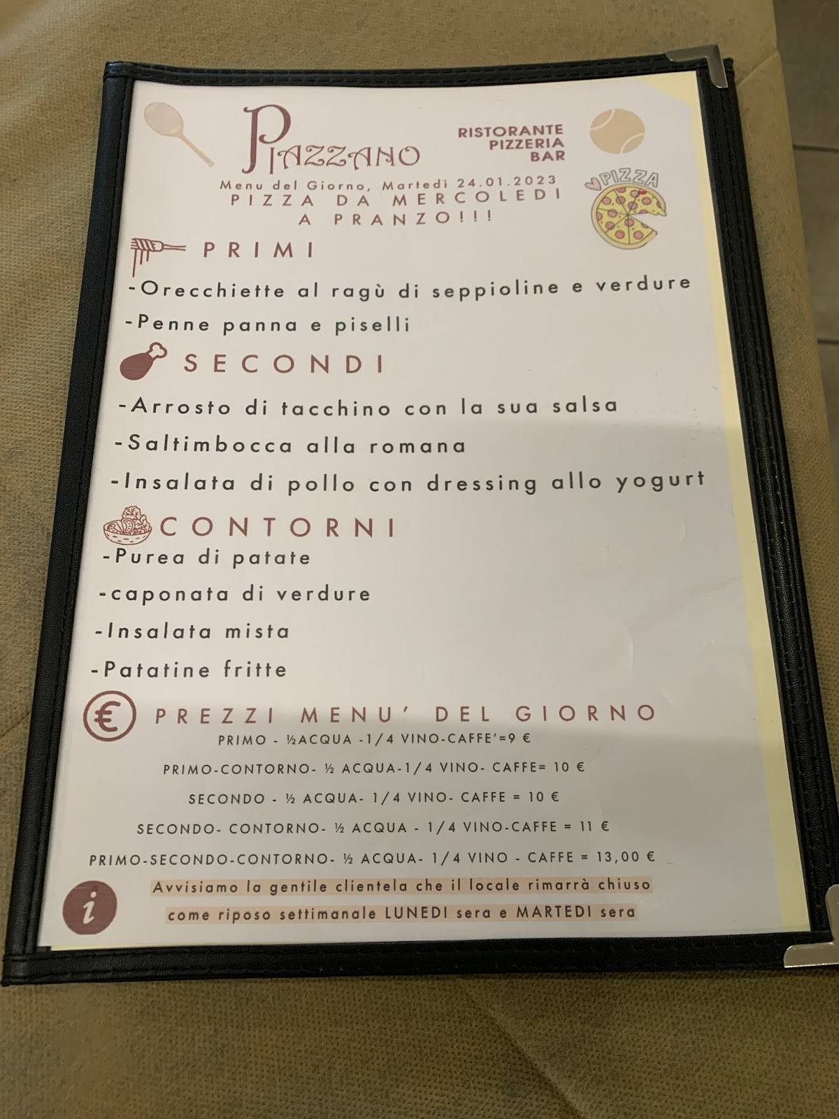 Menu di Piazzano 