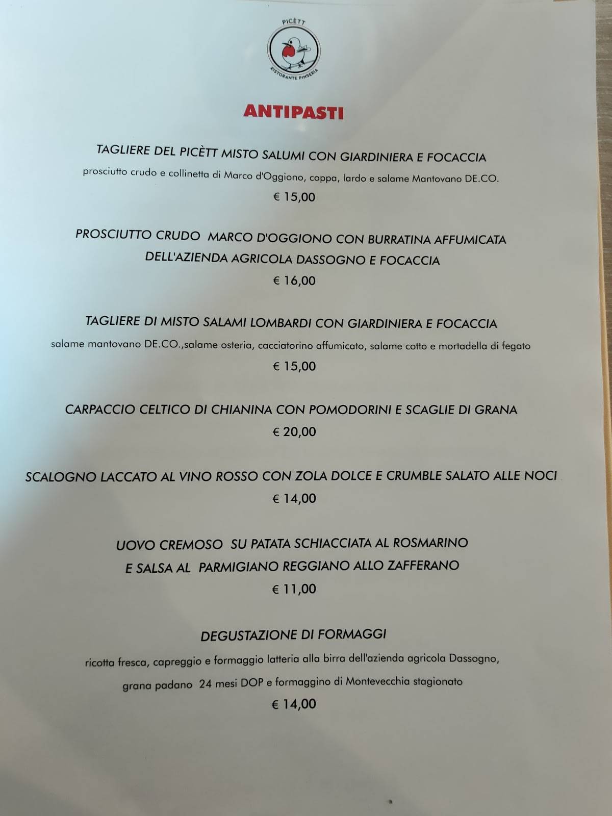 Menu di Picett 