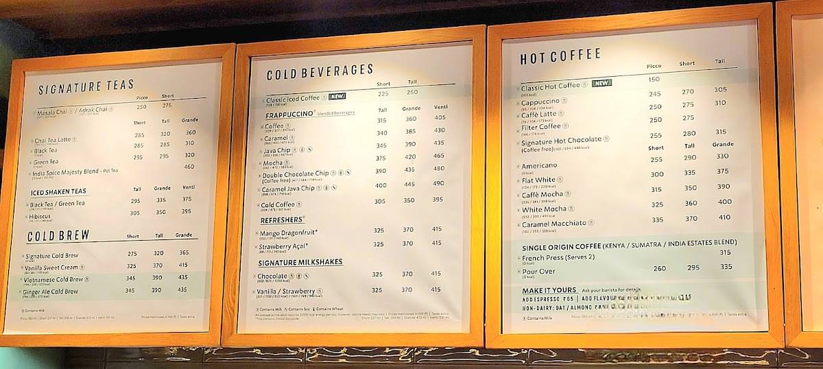 Starbucks menu