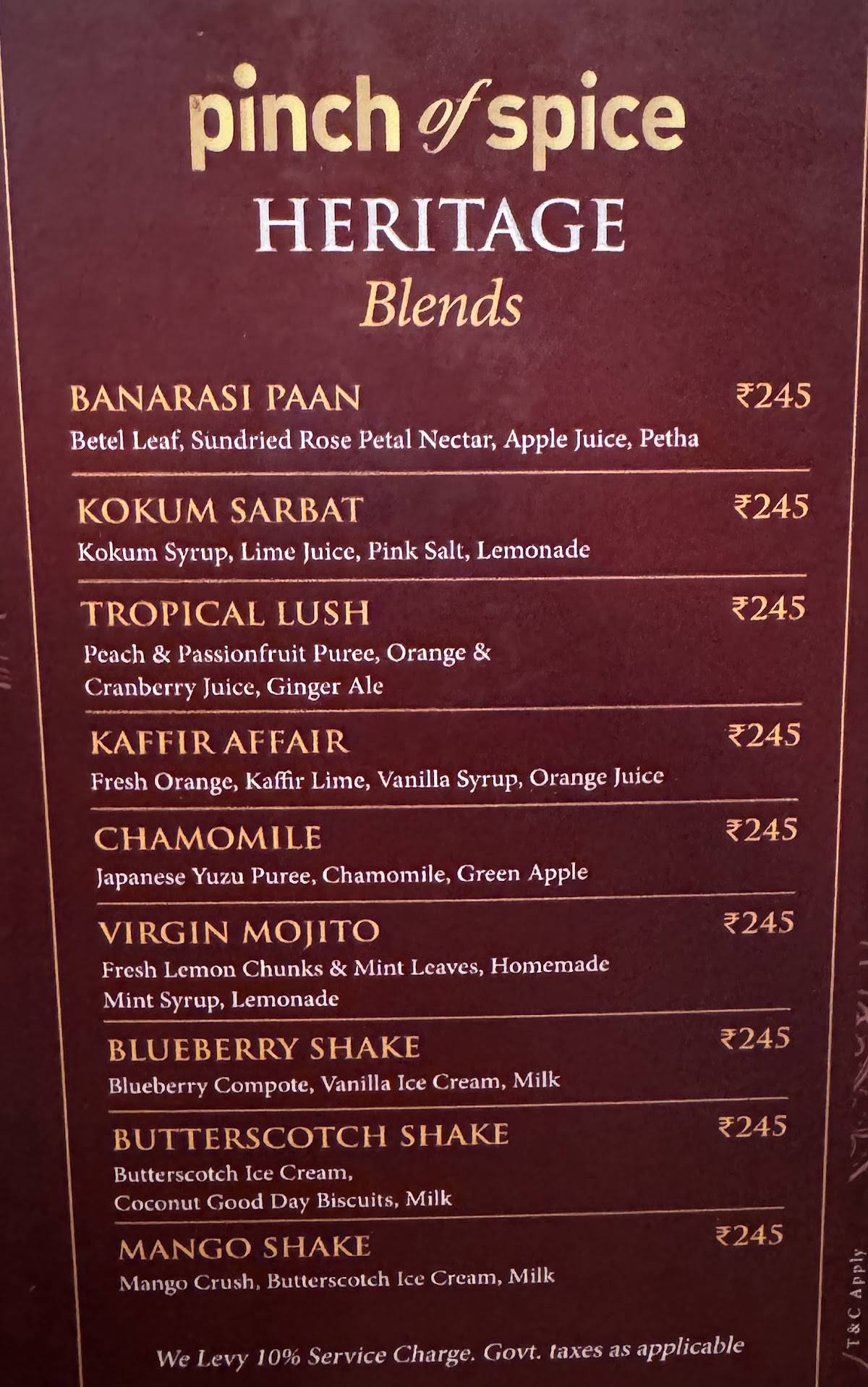 Pinch Of Spice menu