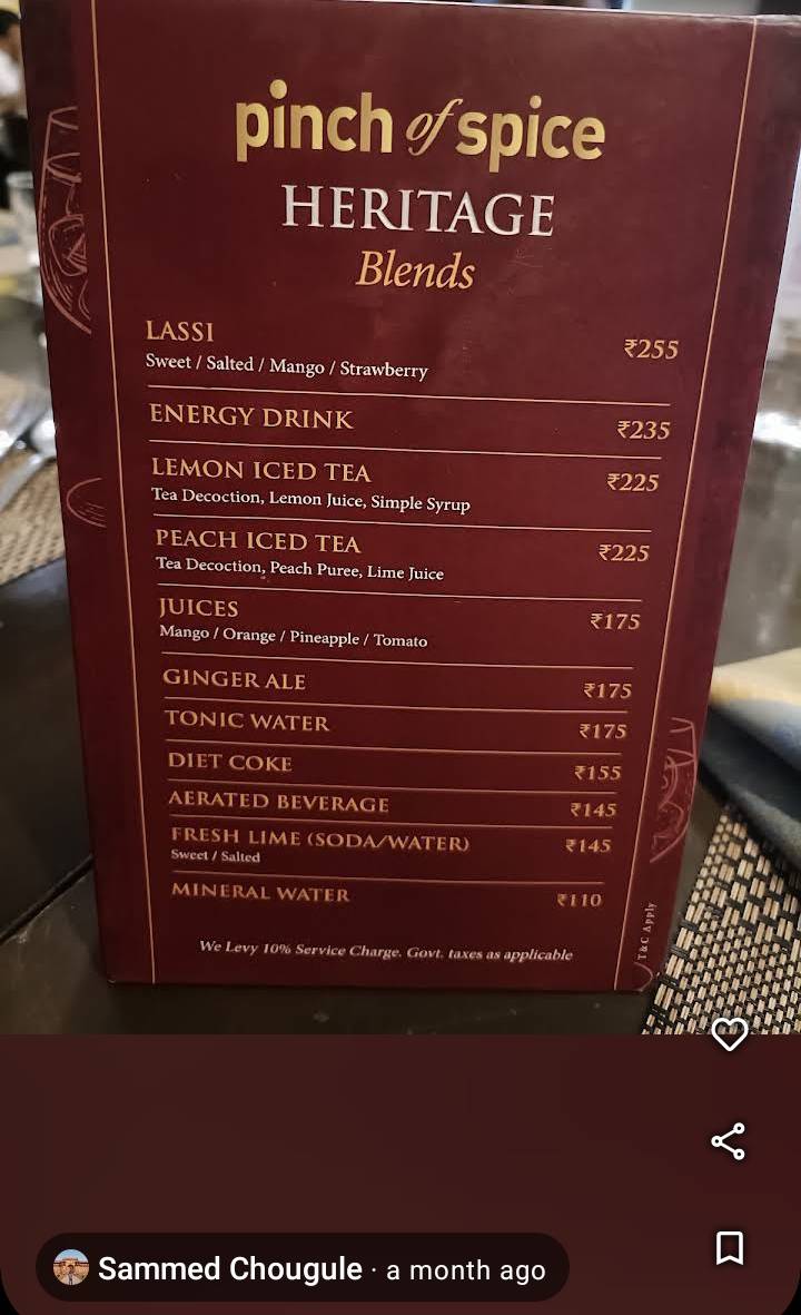 Pinch Of Spice menu