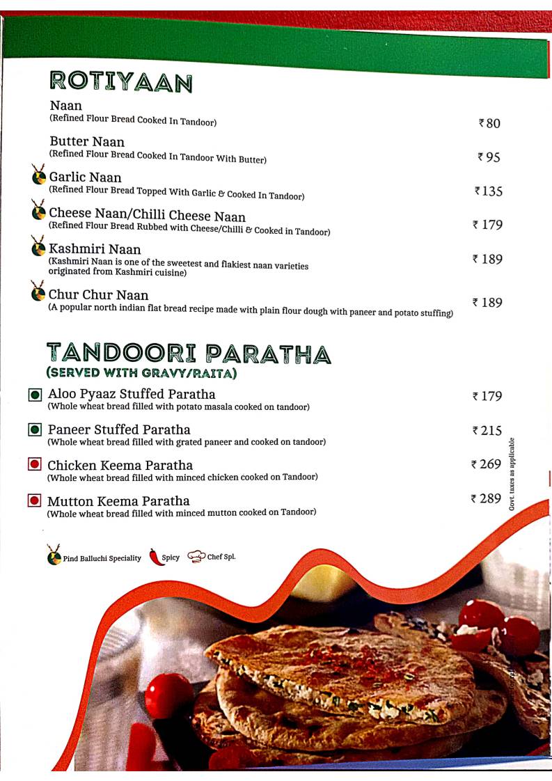Pind Balluchi - Family Restaurant in Kanpur, Best Family Restaurant in kanpur menu