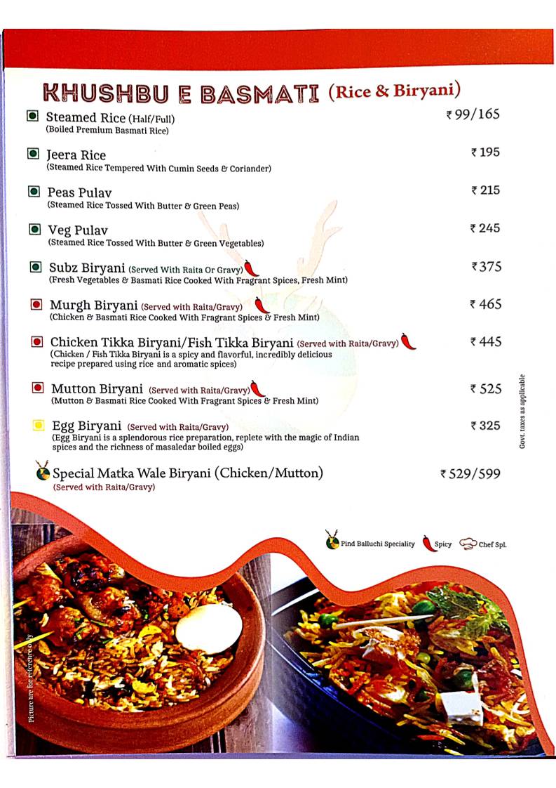 Pind Balluchi - Family Restaurant in Kanpur, Best Family Restaurant in kanpur menu