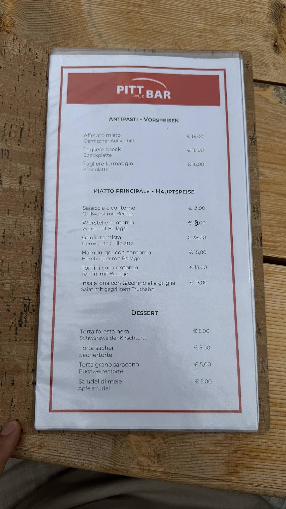 Menu di Pitt Bar 