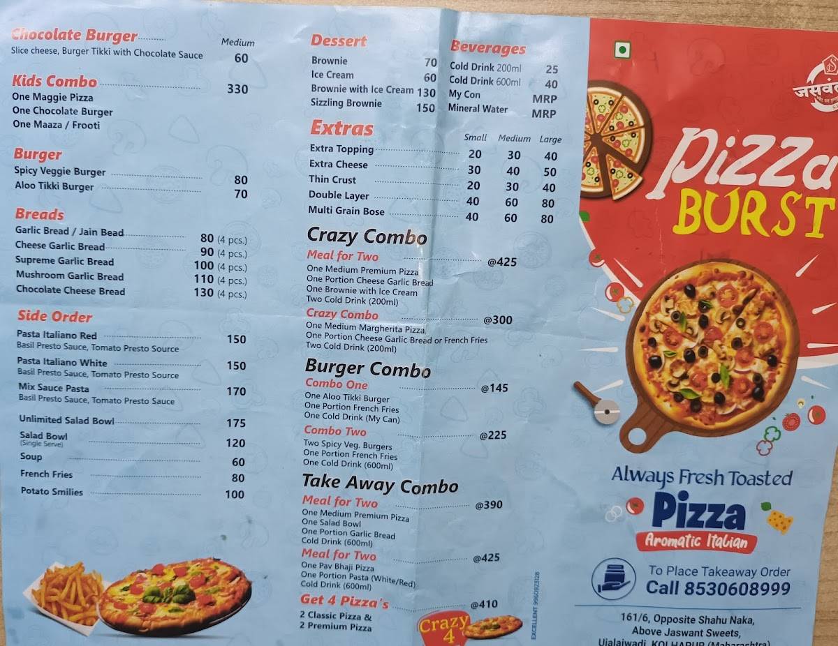 Pizza Burst menu