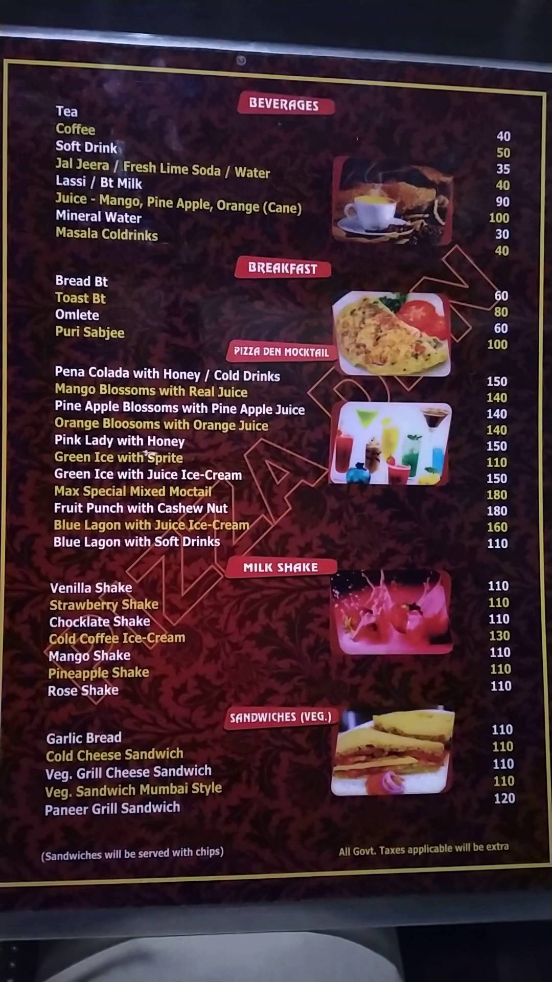 Menu at Pizza Den, Rourkela, Madhusudan Marg