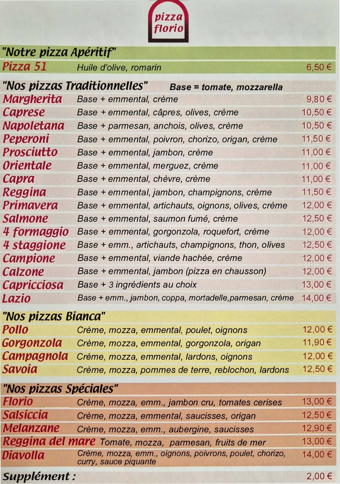 Menu de Pizza Florio