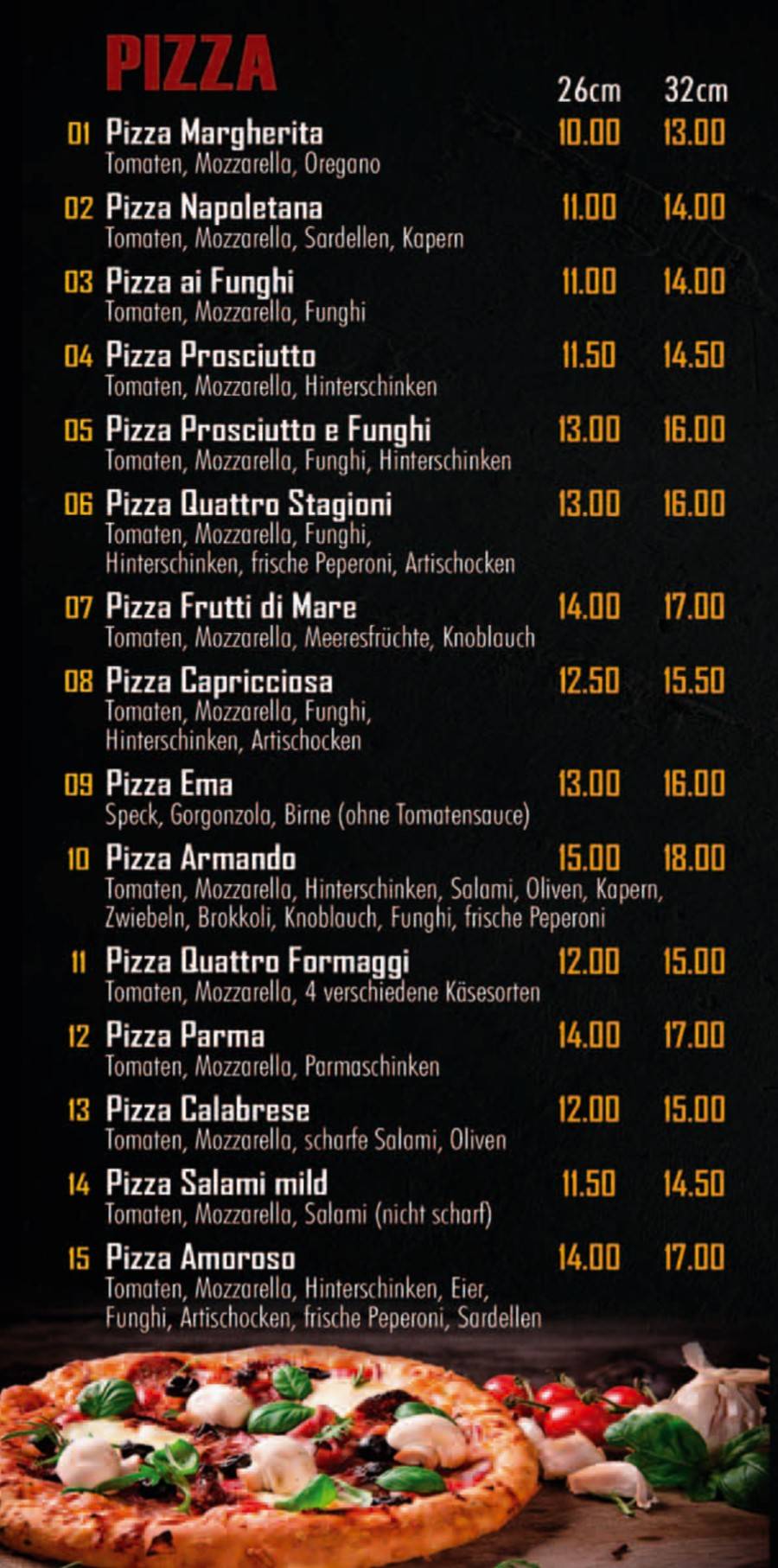 Menu di Pizza Kurier Armando Kreuzlingen 
