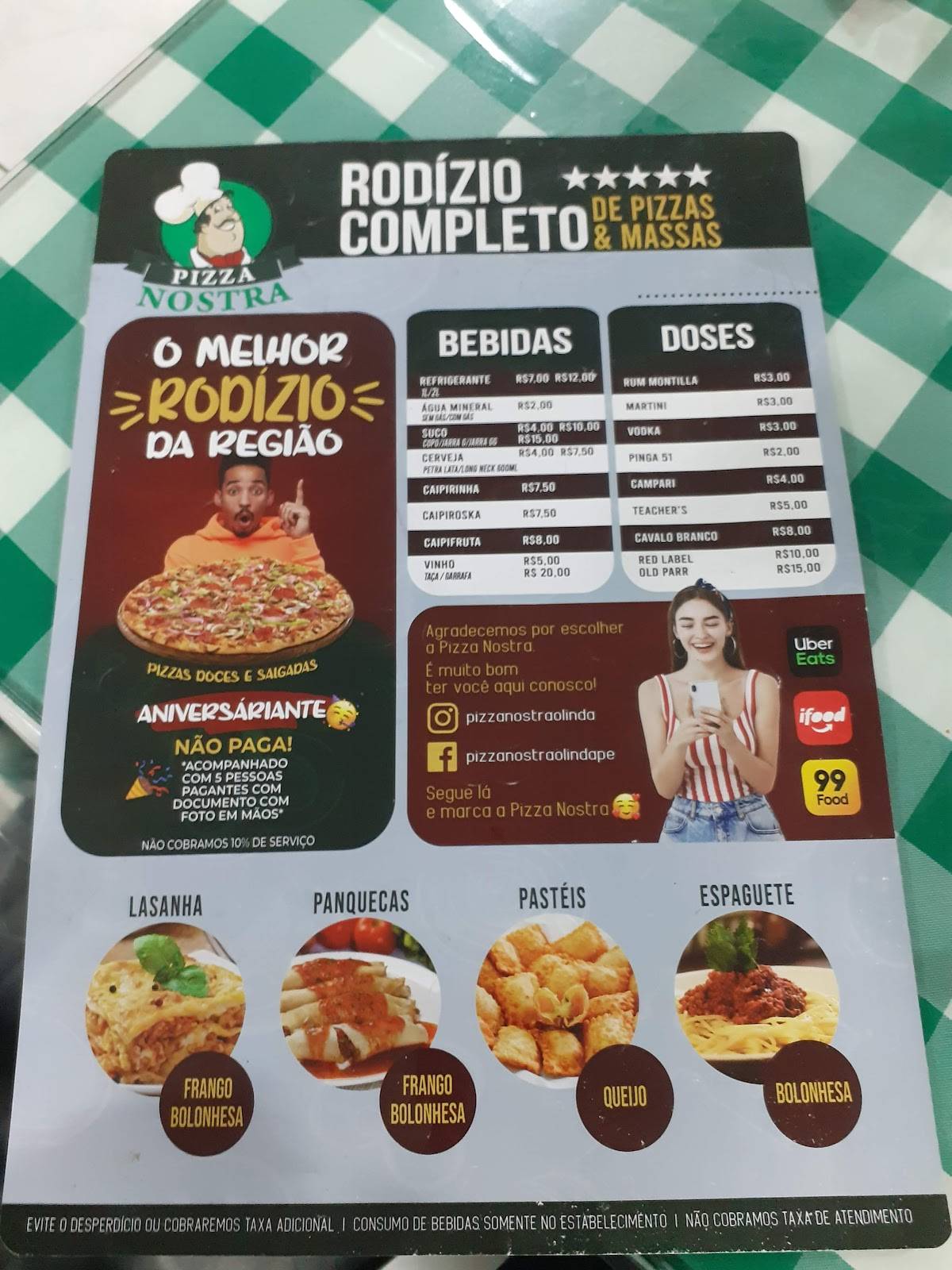 Menu em Pizza Nostra - Rodizio de Pizzas e Massas restaurante, Olinda ...