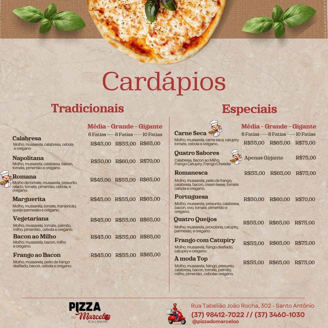 Pizza do Marcelo cardápio