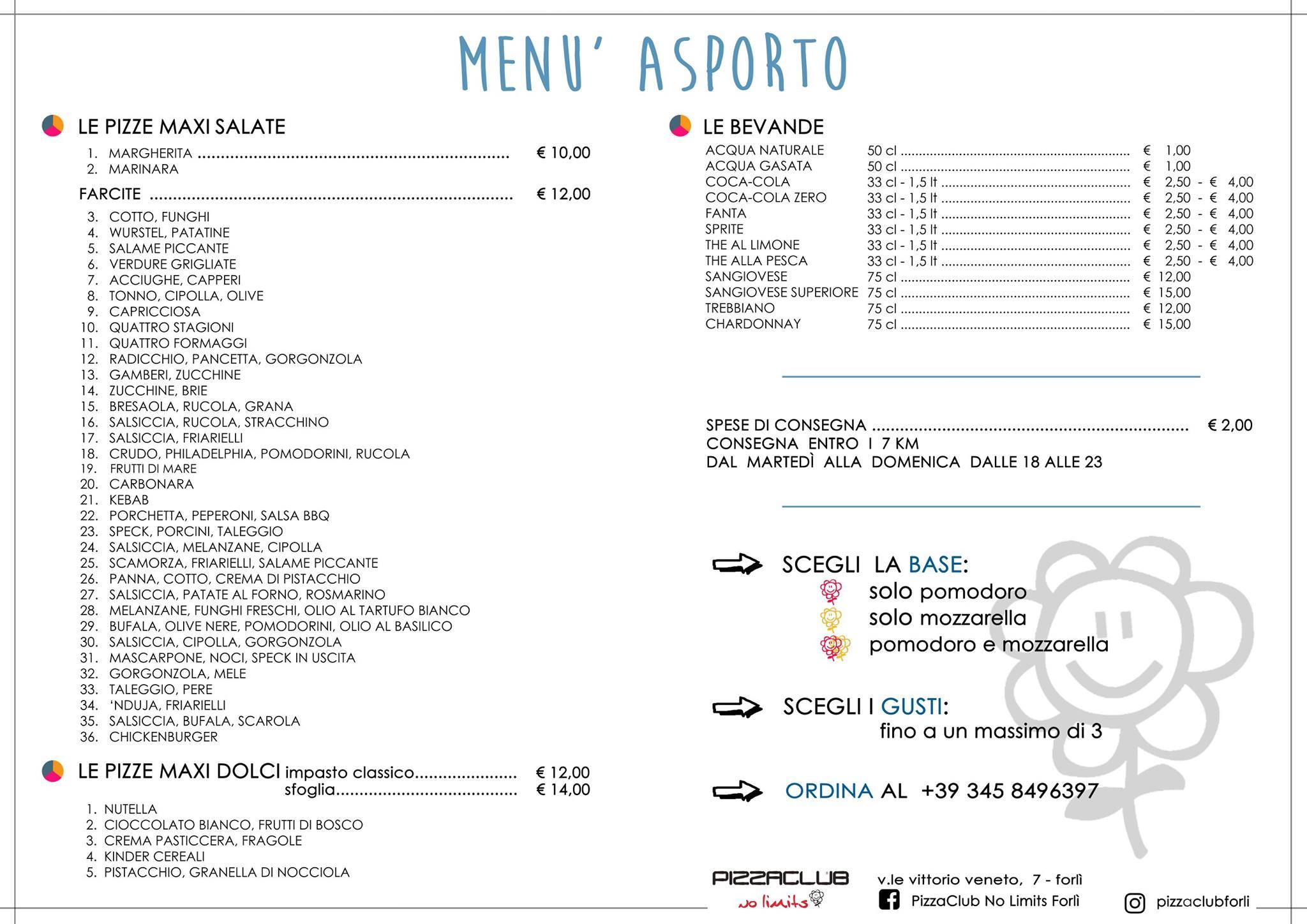 Menu di PizzaClub No Limits - Forlì 