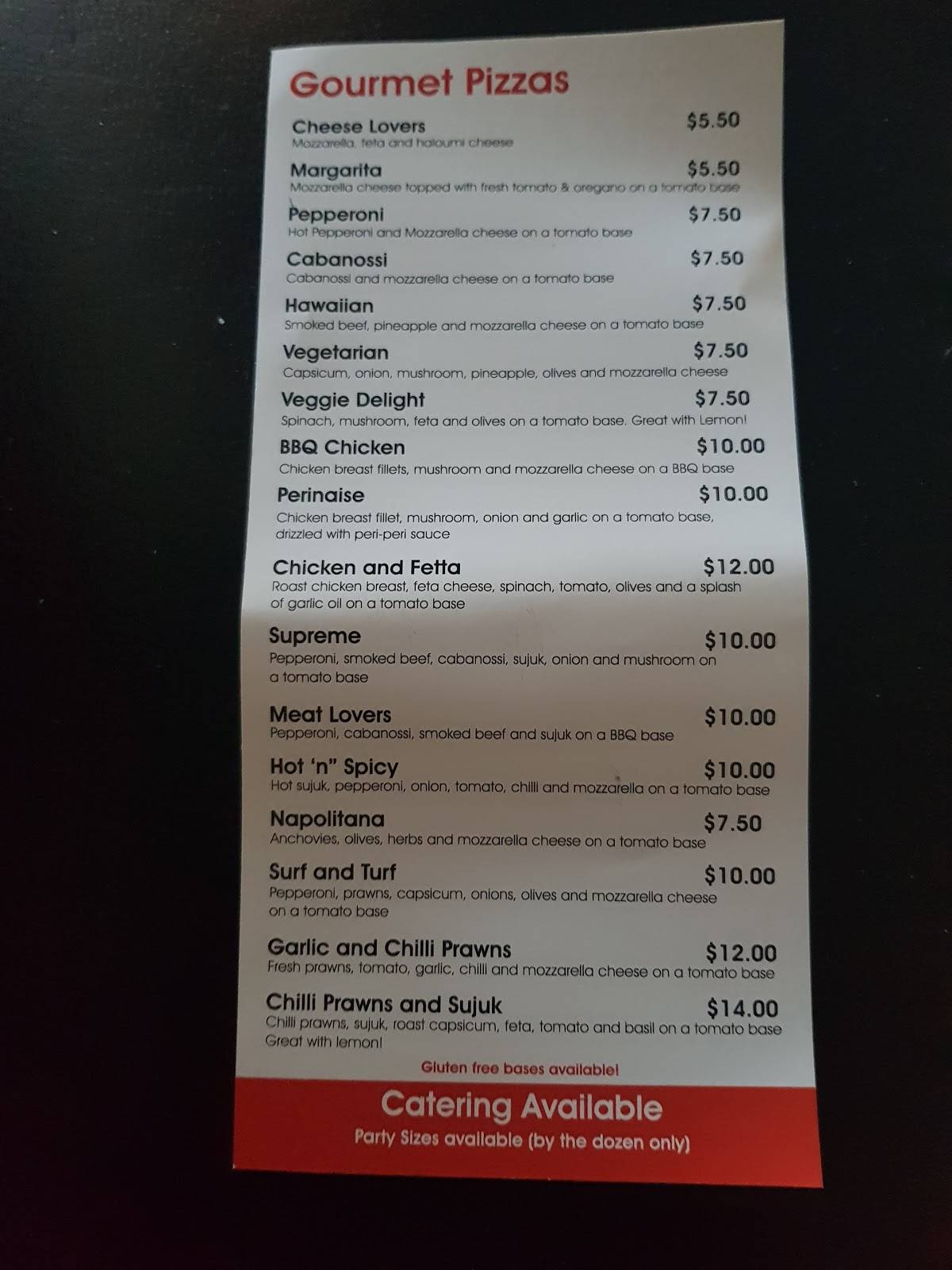 Menu at Pizzabox Café restaurant, Kogarah