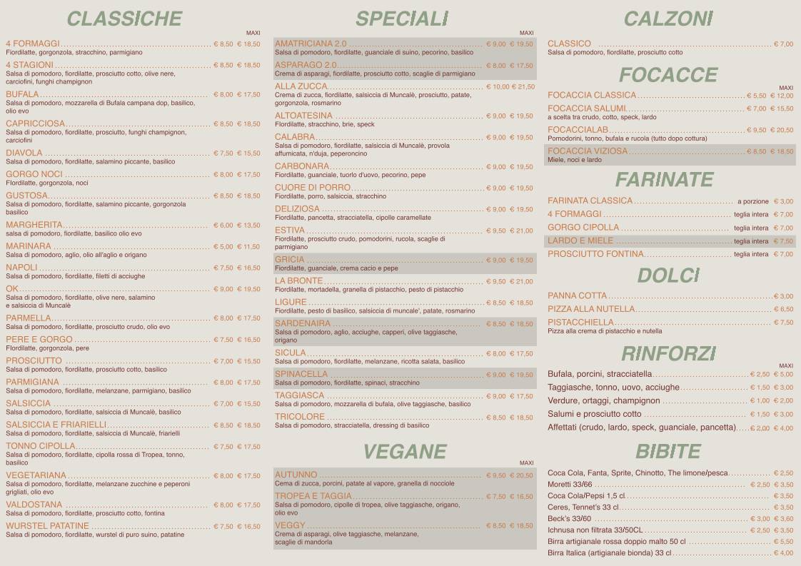 Menu di Pizzalab Grugliasco 