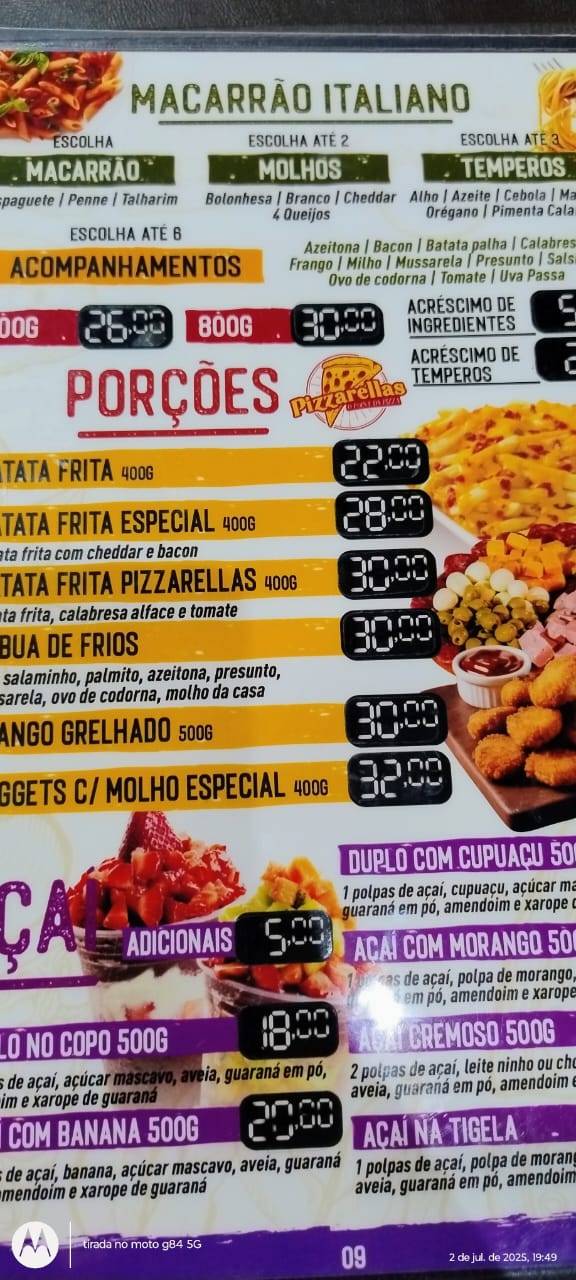 Pizzarellas cardápio