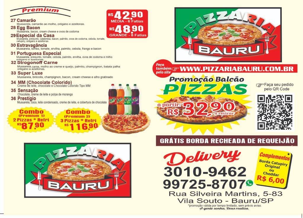 Pizzaria Bauru cardápio