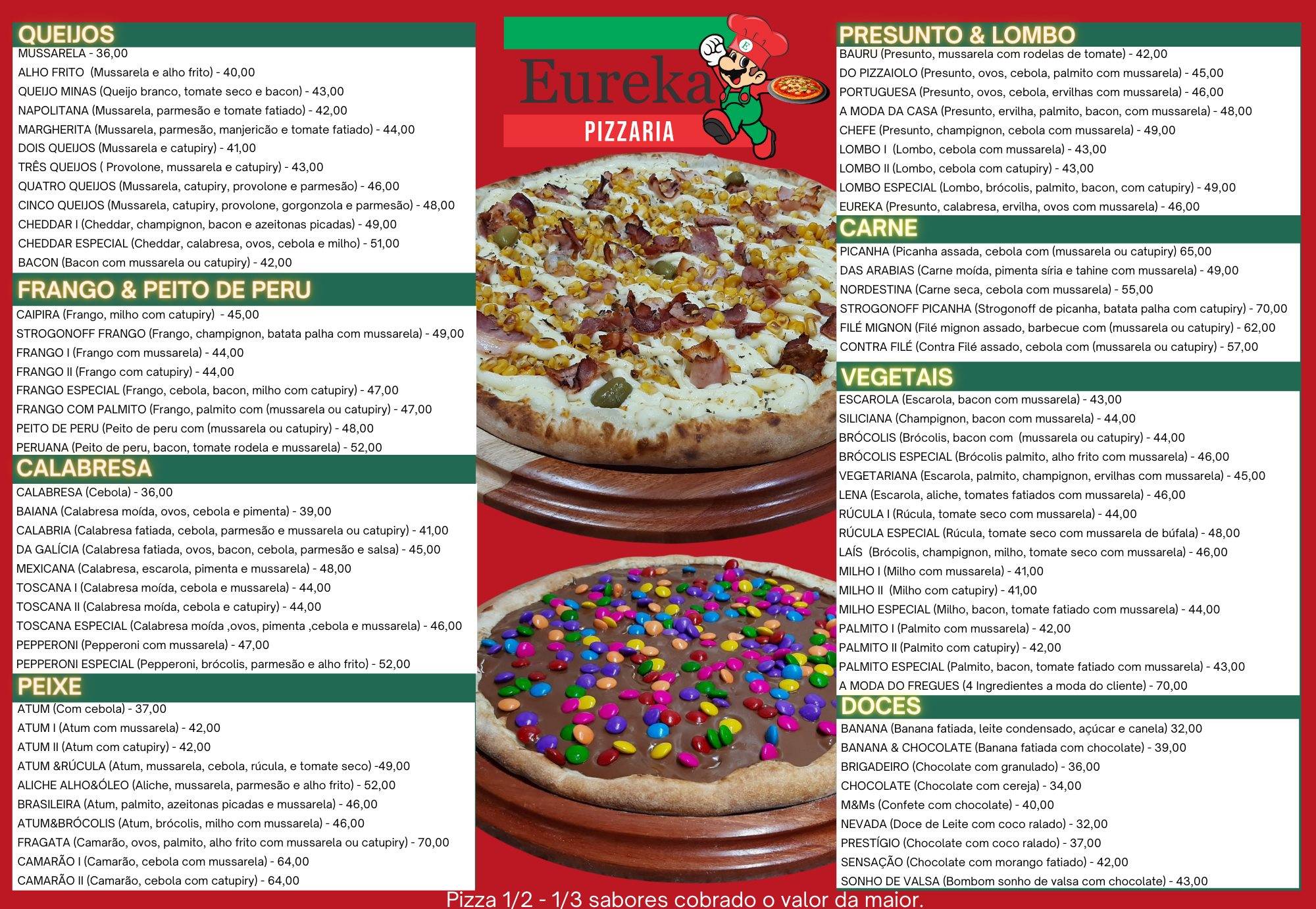 Eureka Pizzaria cardápio