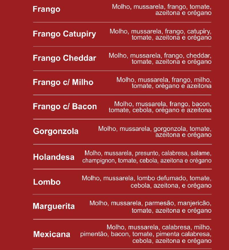 Pizzaria Holandês cardápio