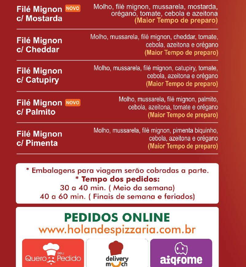 Pizzaria Holandês cardápio