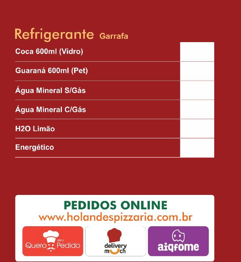 Pizzaria Holandês cardápio