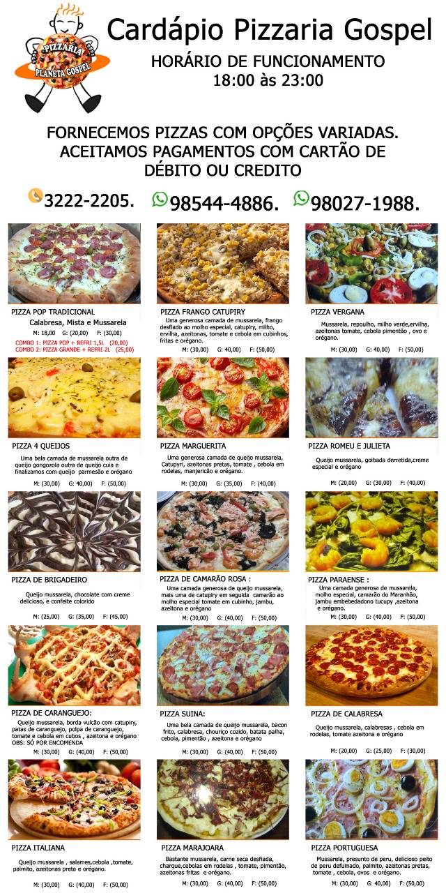 Pizzaria Planeta Gospel cardápio