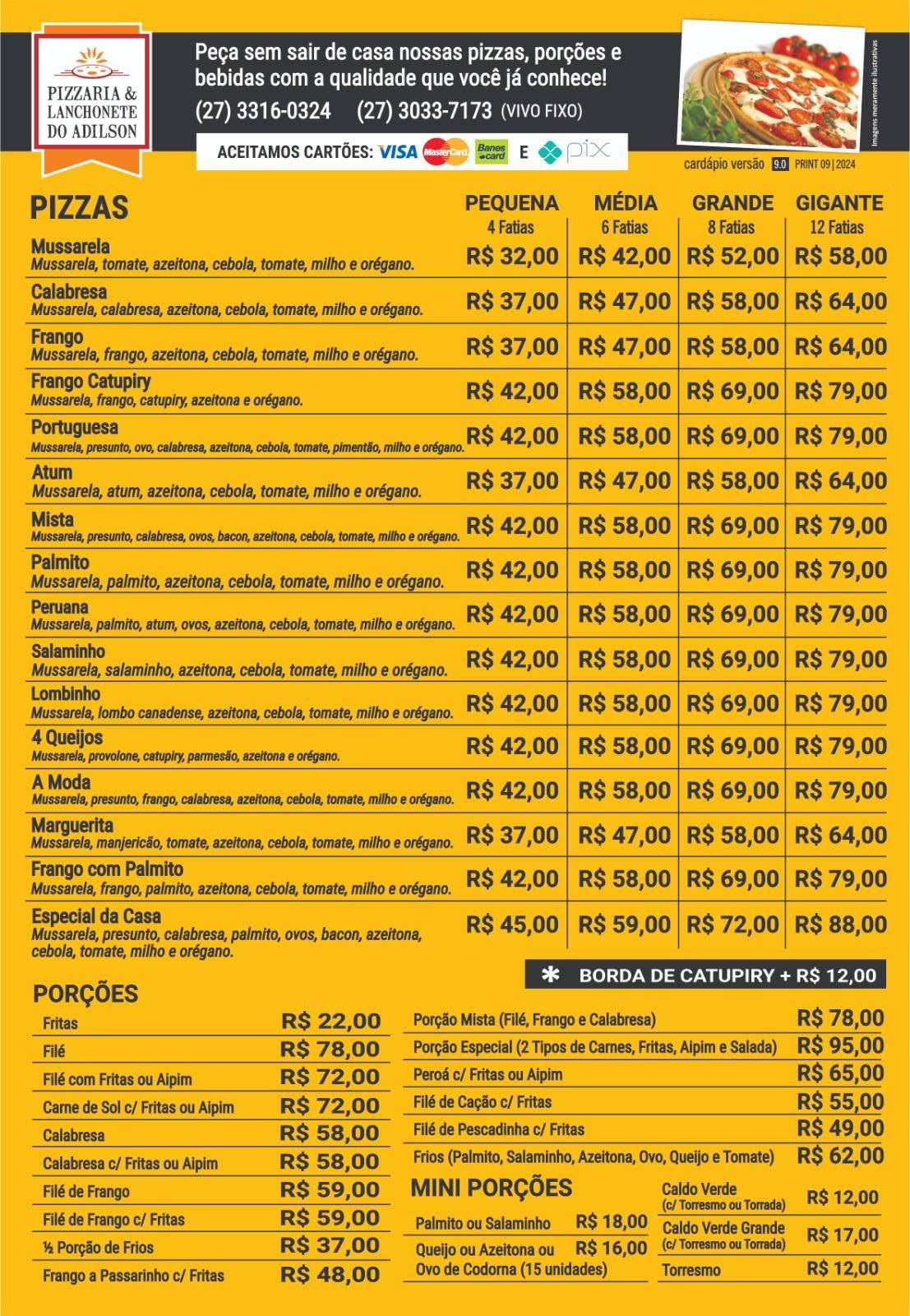 Pizzaria do Adilson cardápio