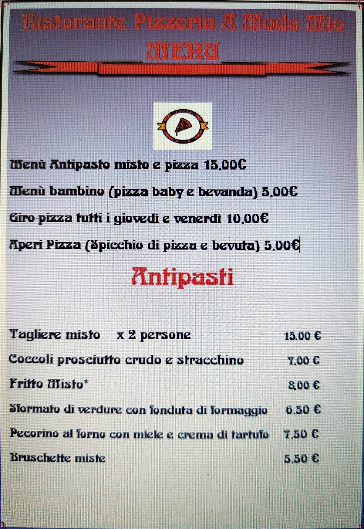 Menu di Pizzeria A Modo Mio Montevarchi Pestello 