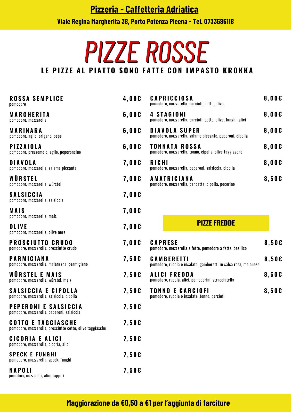 Menu di Pizzeria Adriatica 
