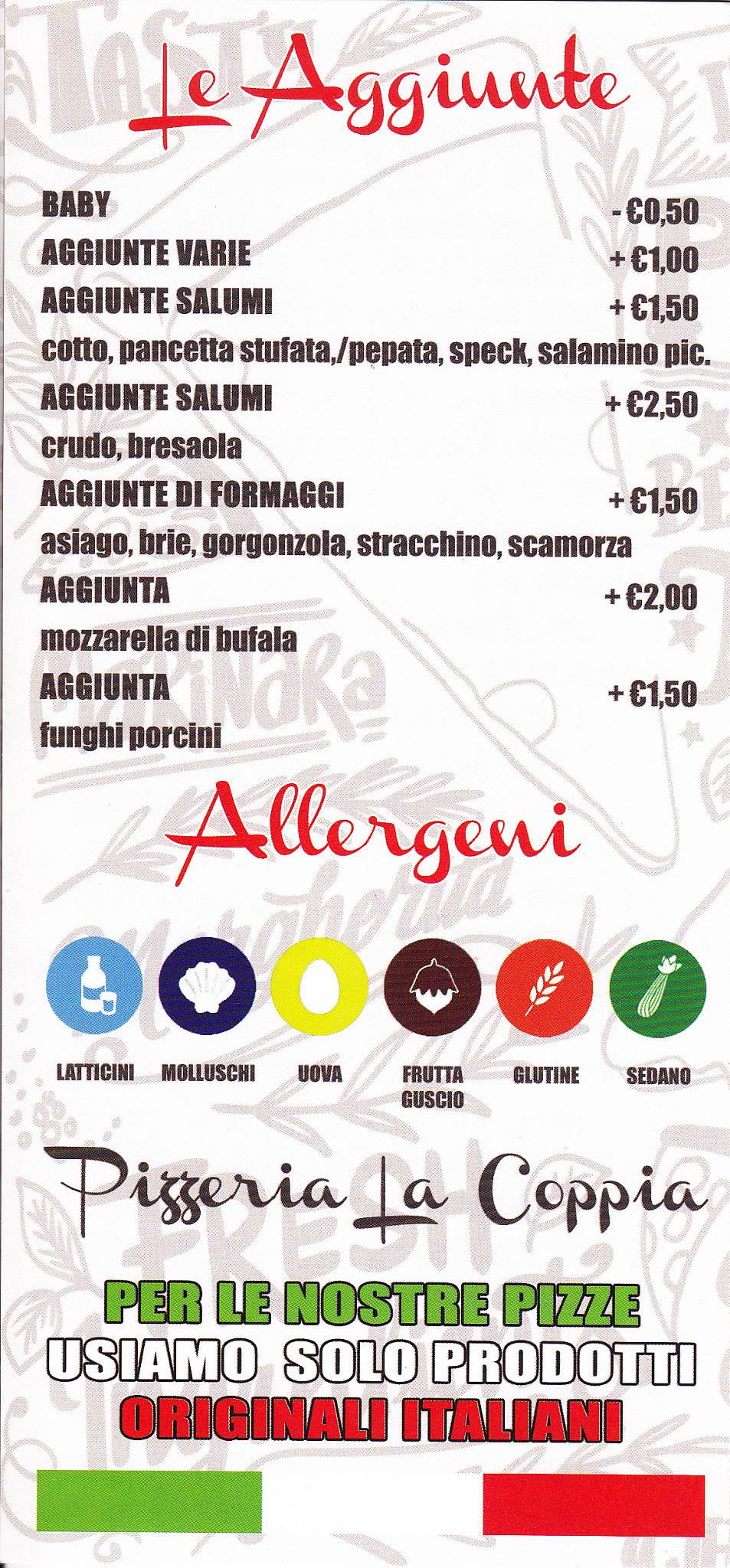 Menu di Pizzeria la Coppia 