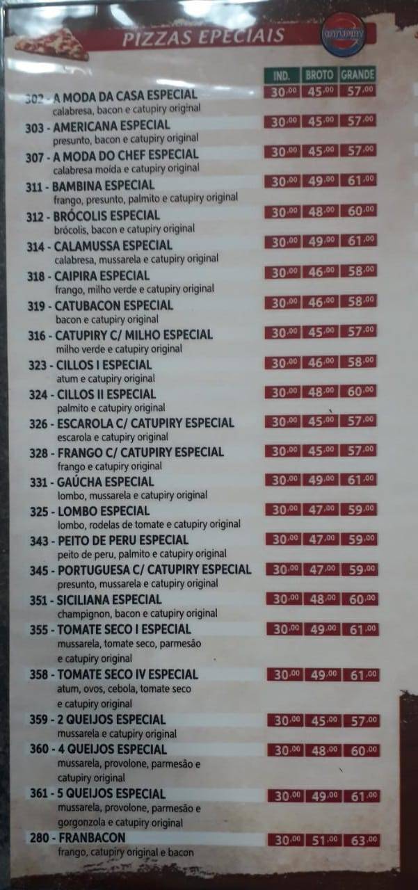 Pizzaria Cillos 3 -Av Paulista cardápio
