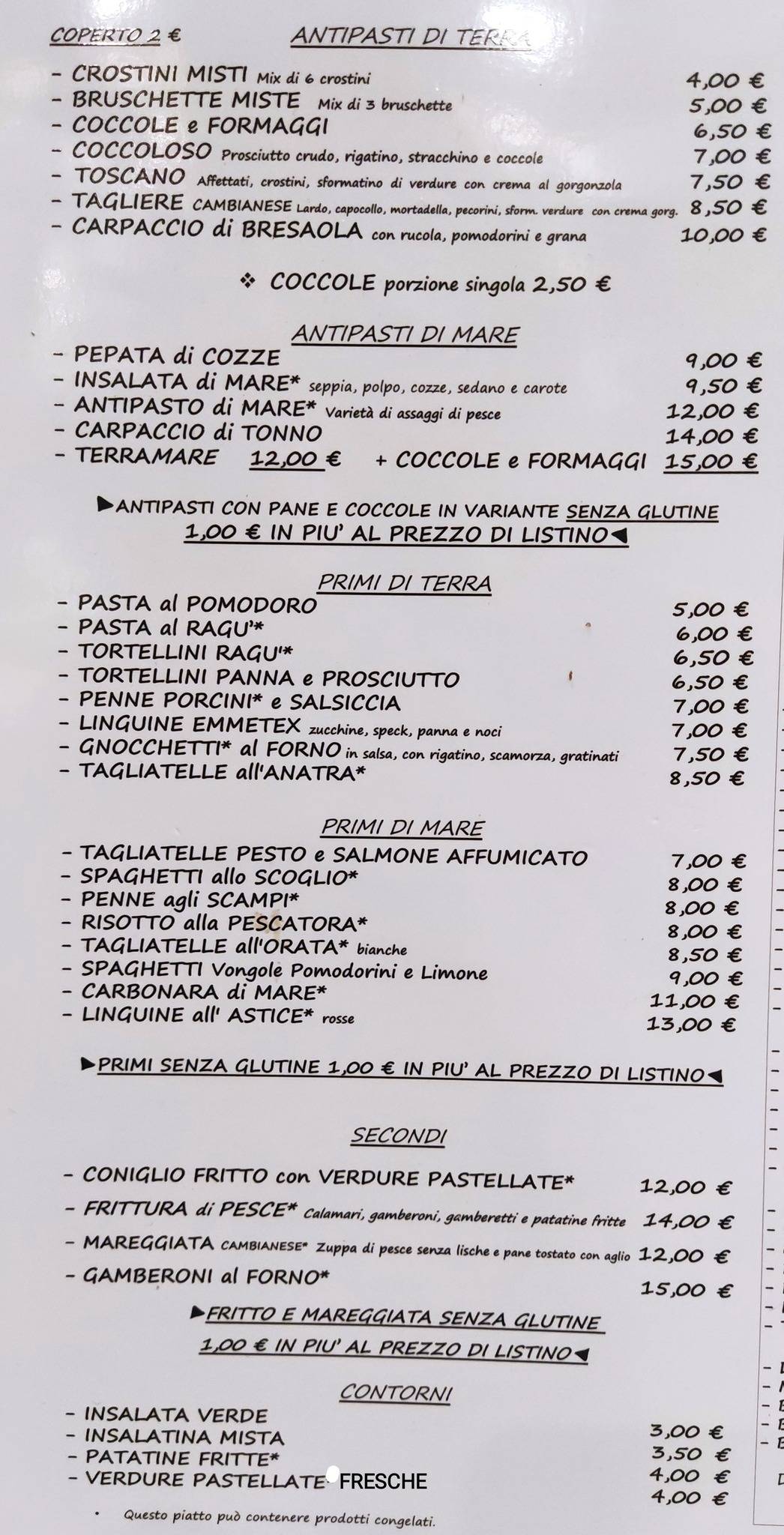 Menu di Circolo Cambiano - Da I' Nulla ristorante pizzeria 