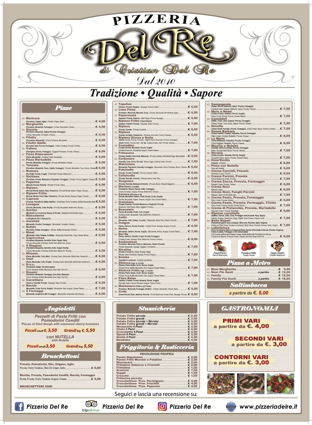 Menu di Pizzeria del Re 