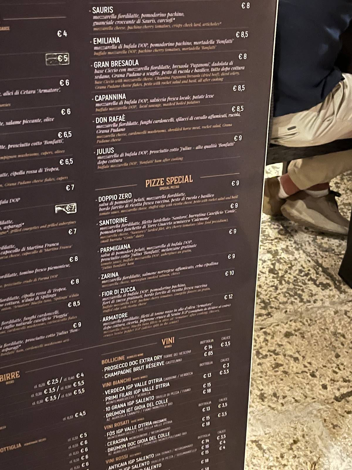 Menu de Pizzeria Doppio Zero
