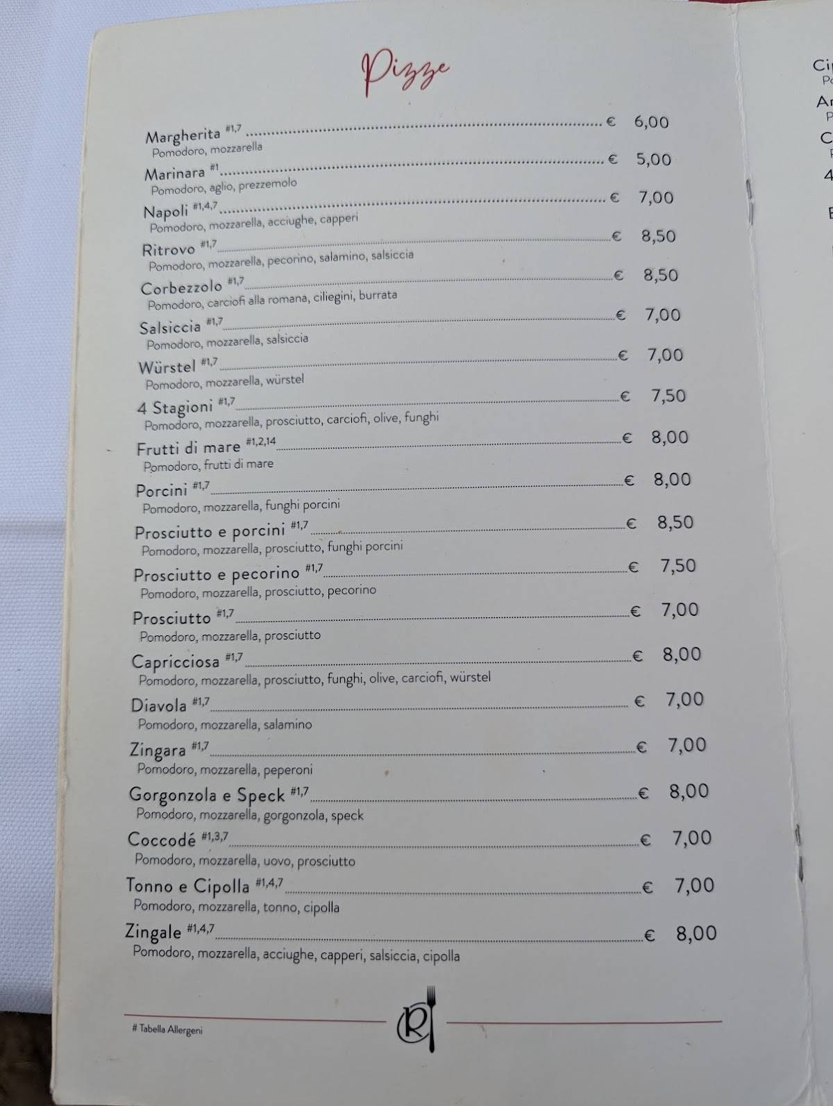 Menu di Il ritrovo 