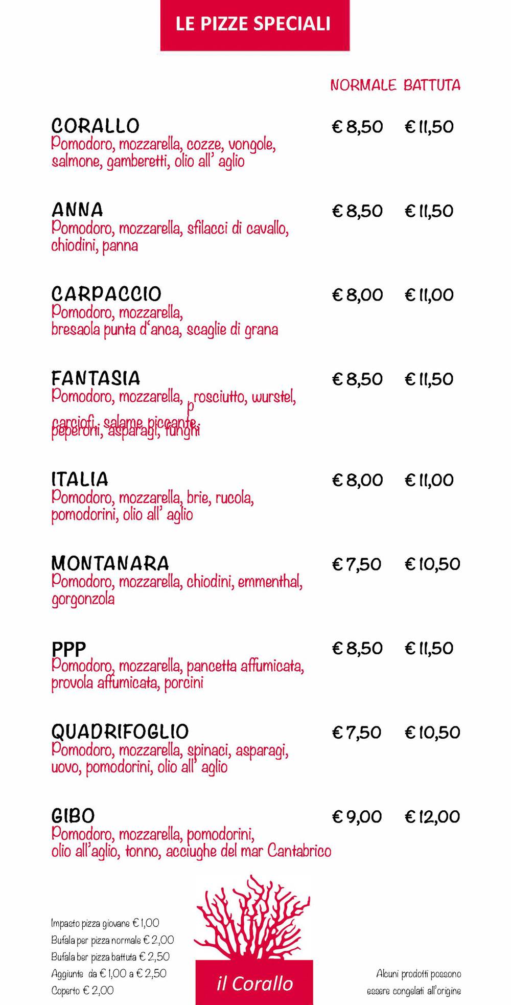 Menu di Pizzeria Il Corallo 
