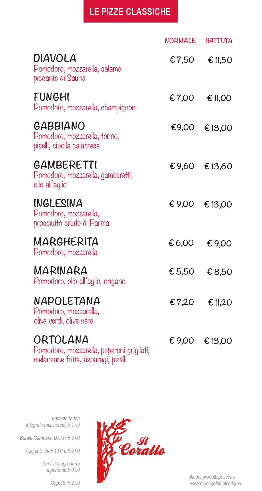 Menu di Pizzeria Il Corallo 