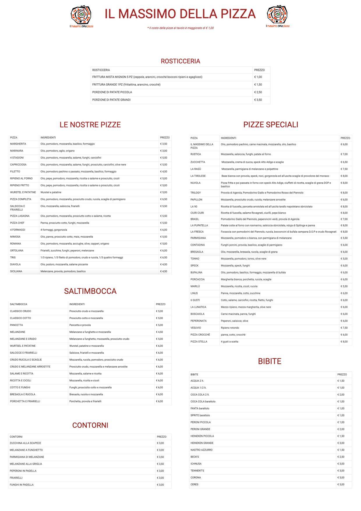 Menu di Pizzeria Il Massimo della Pizza 