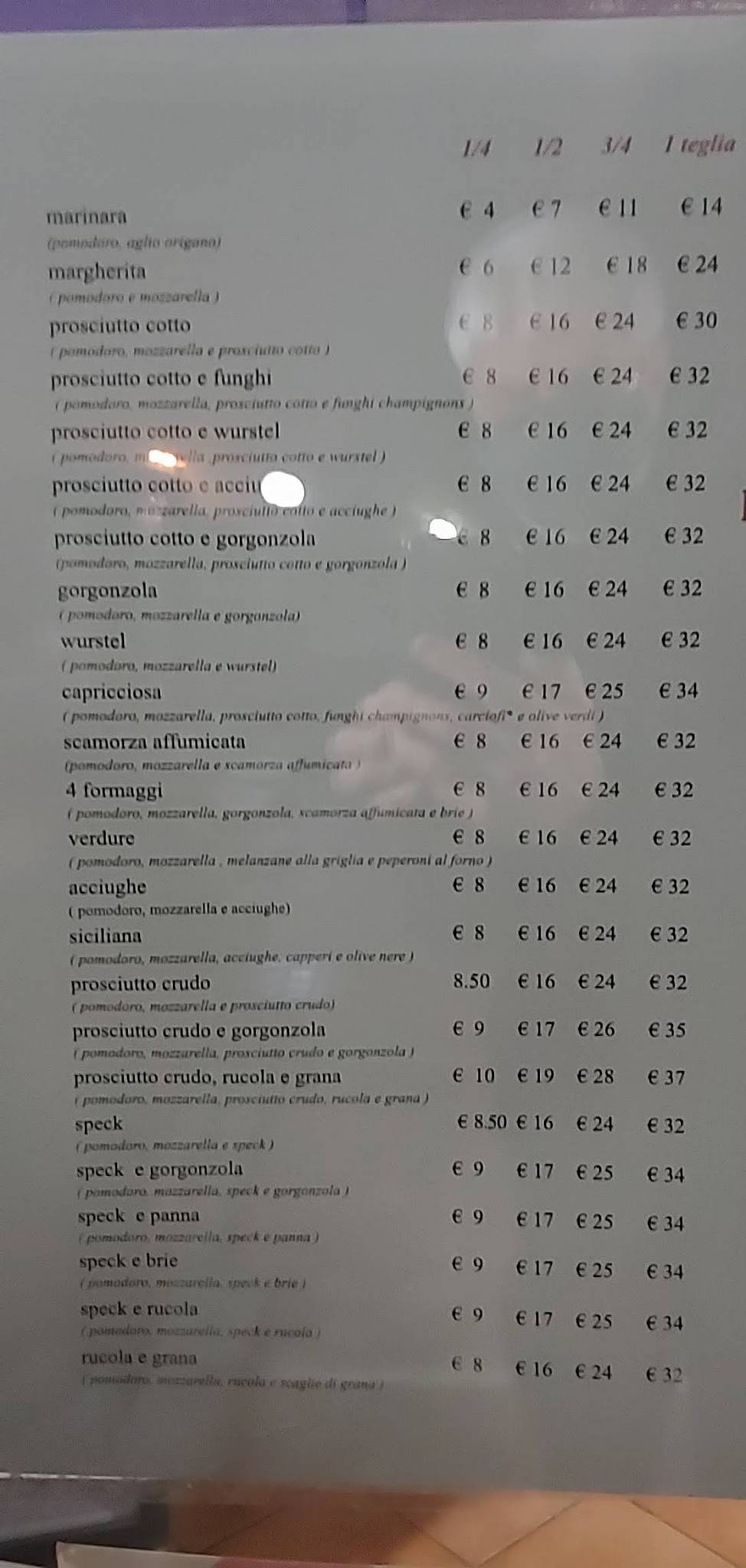 Menu di Pizzeria Al Rusticone 