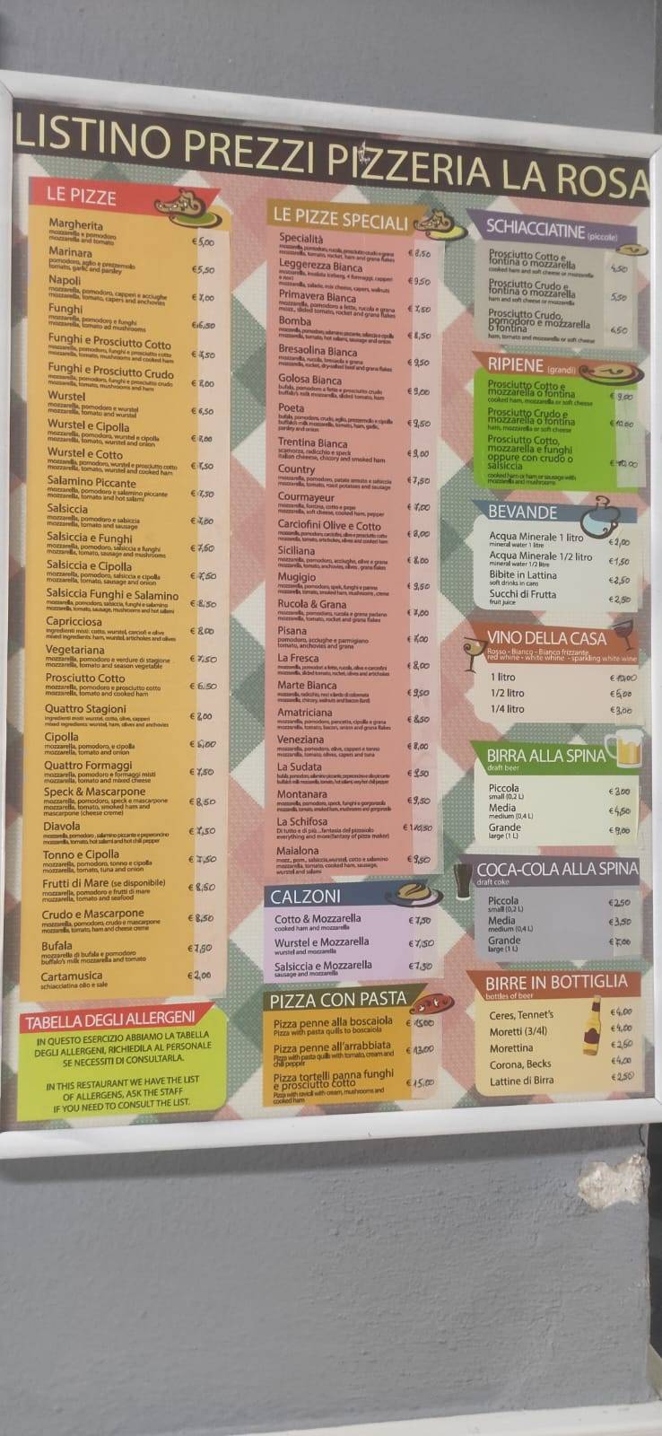 Menu de Pizzeria La Rosa