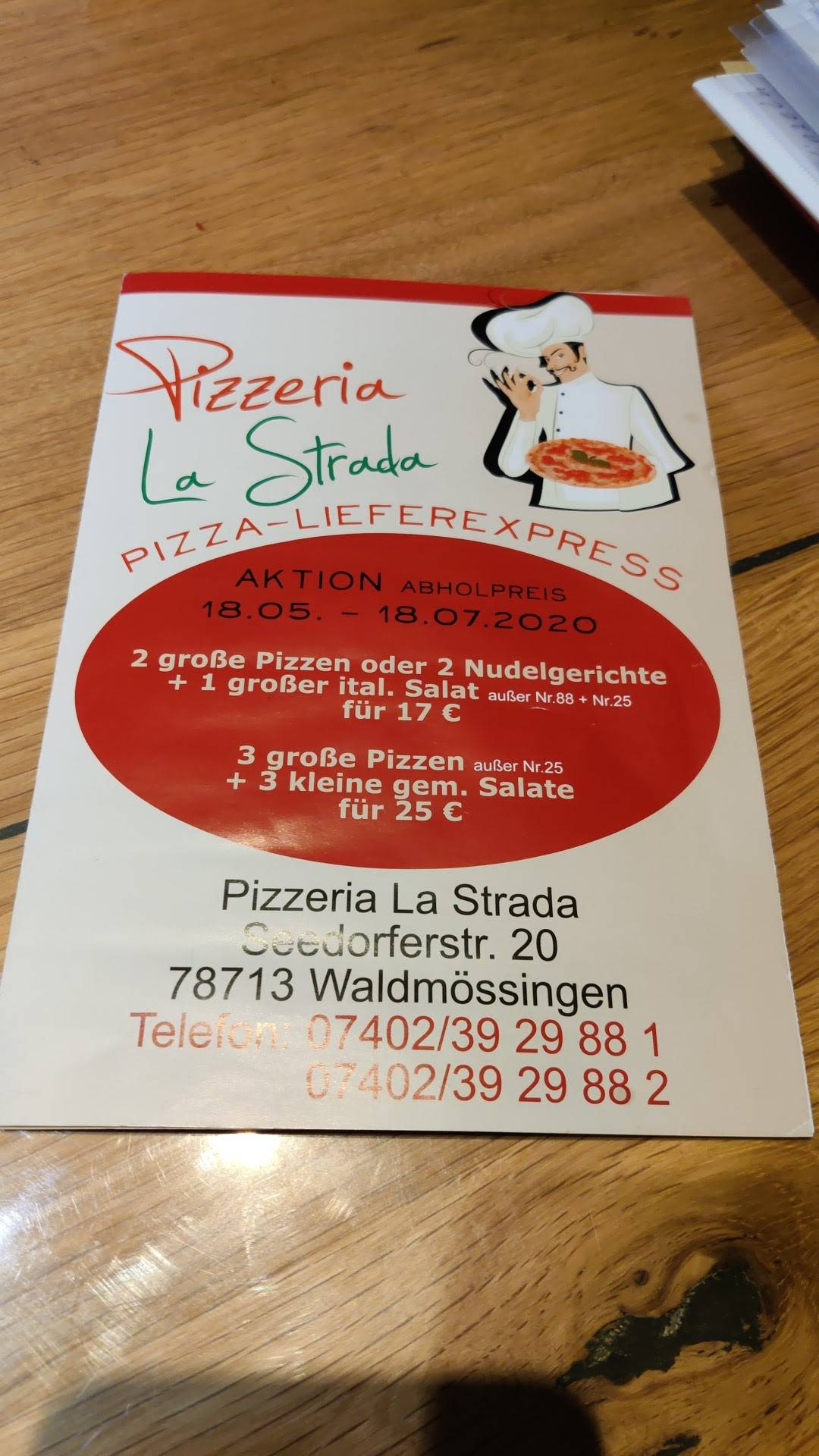 Меню Pizzeria La Strada, Шрамберг