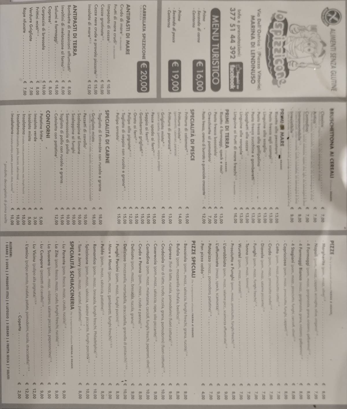 Menu di Lo Spizzicone 