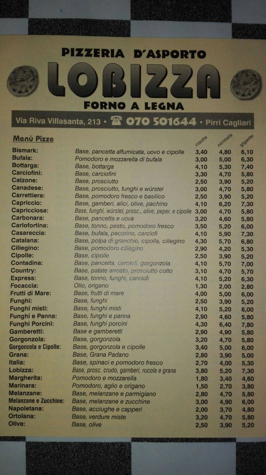 Menu di Pizzeria Lobizza 