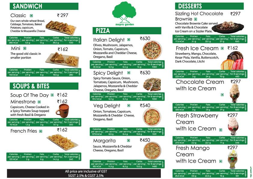 Mapro Garden menu