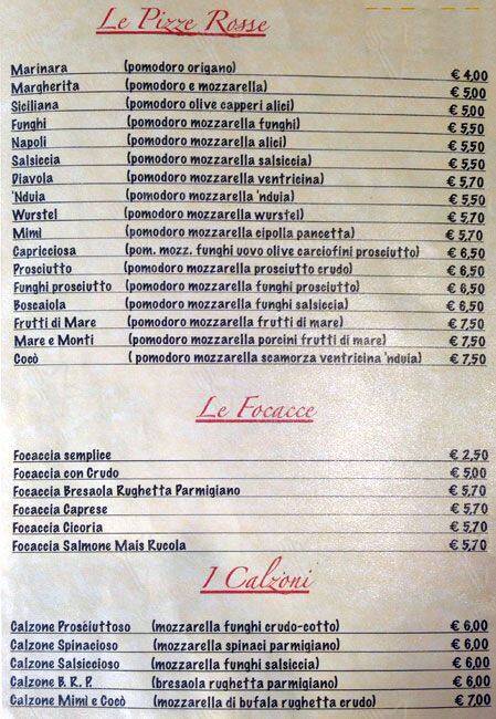 Menu di Mimì Cocó E Pizza 