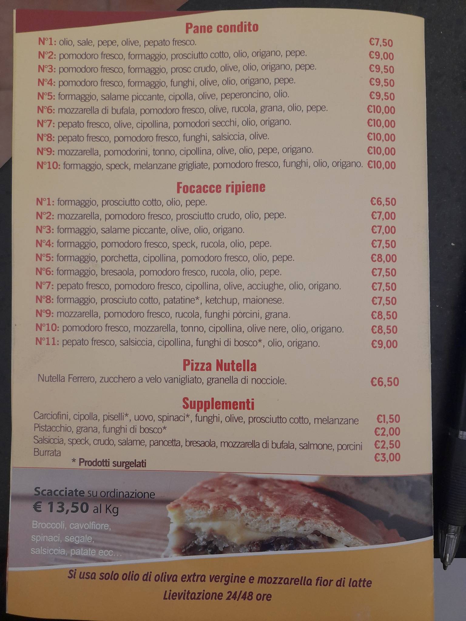 Menu di Pizzeria Napoletana Ai quattro venti Dal 1992 