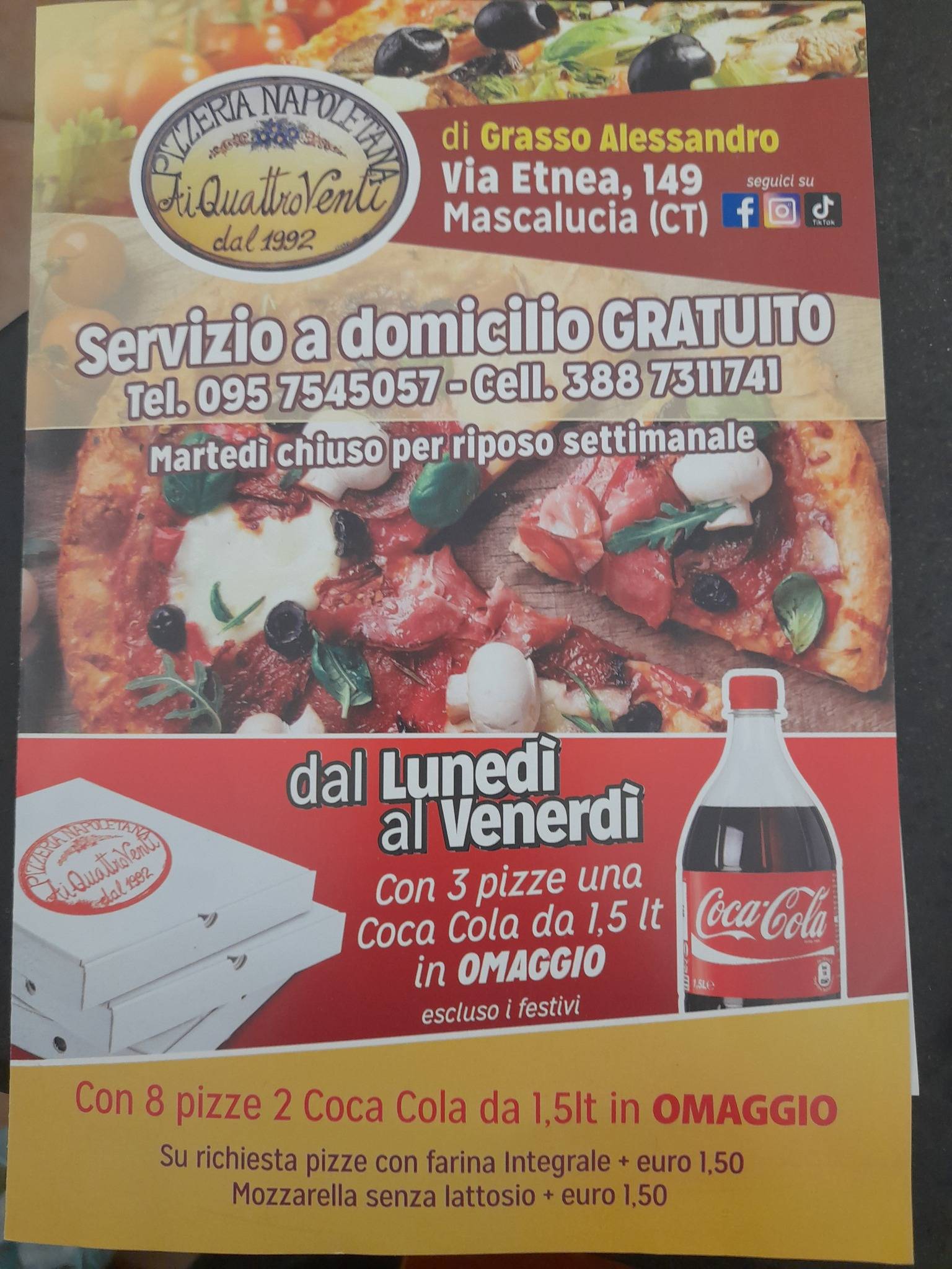 Menu di Pizzeria Napoletana Ai quattro venti Dal 1992 
