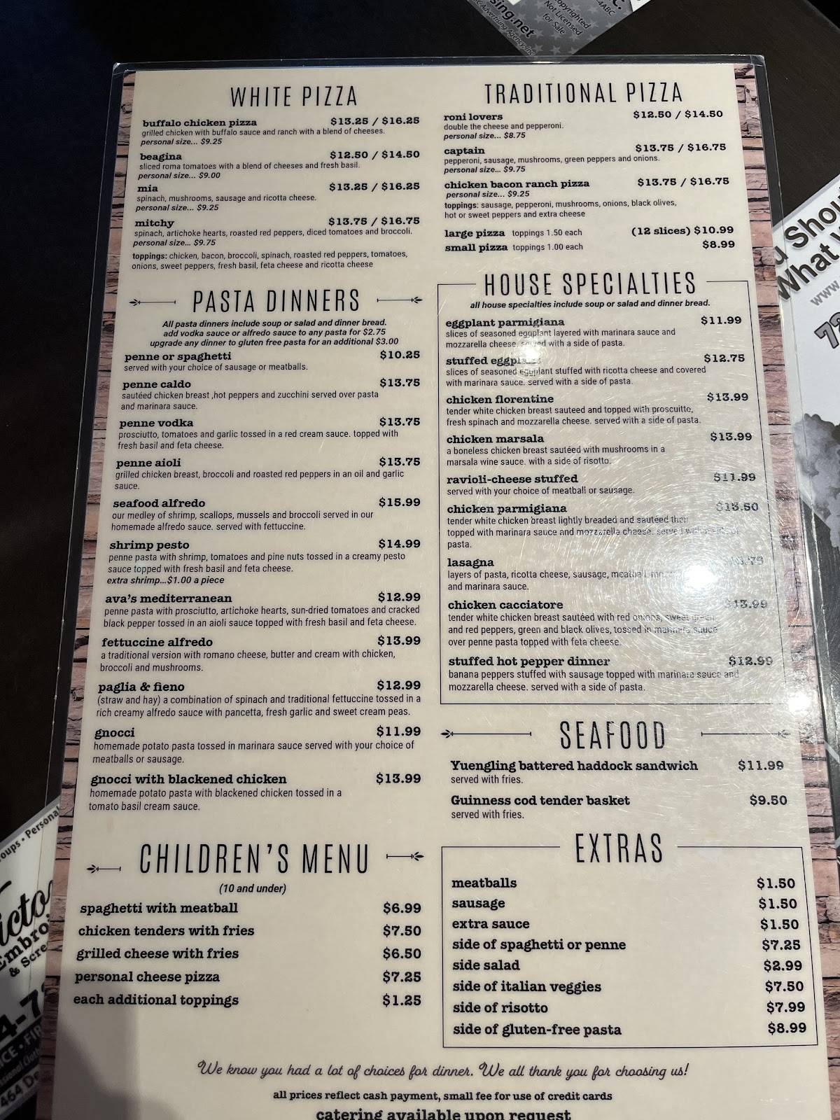 Menu at Nico Lucianos pizzeria, Ellwood City, 813 Woodside Ave