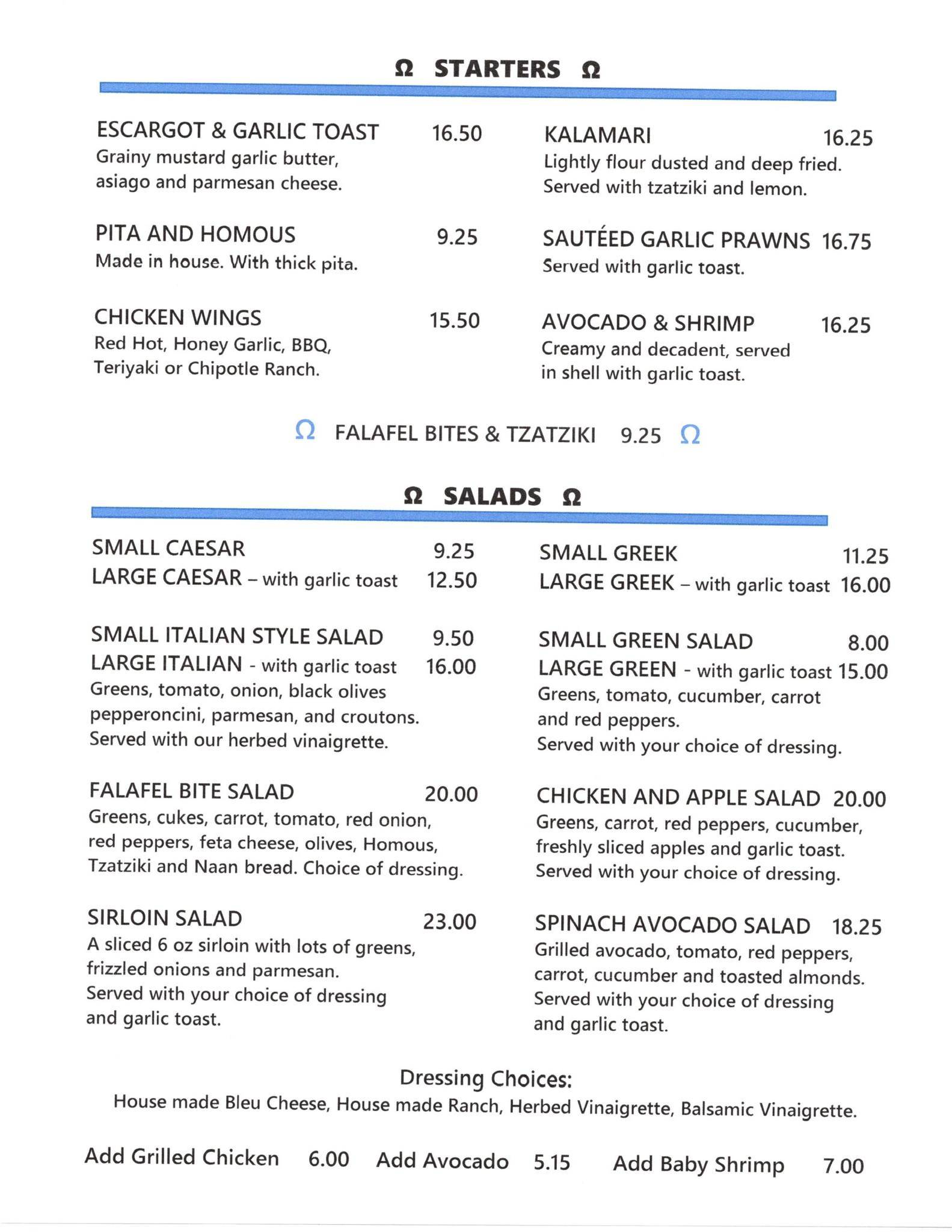Menu at Omega Restaurant, Grand Forks, Crowsnest Highway