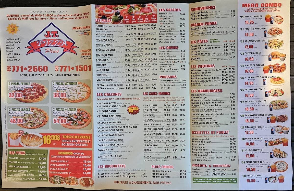 Menu de Pizzeria Parenteau PJ