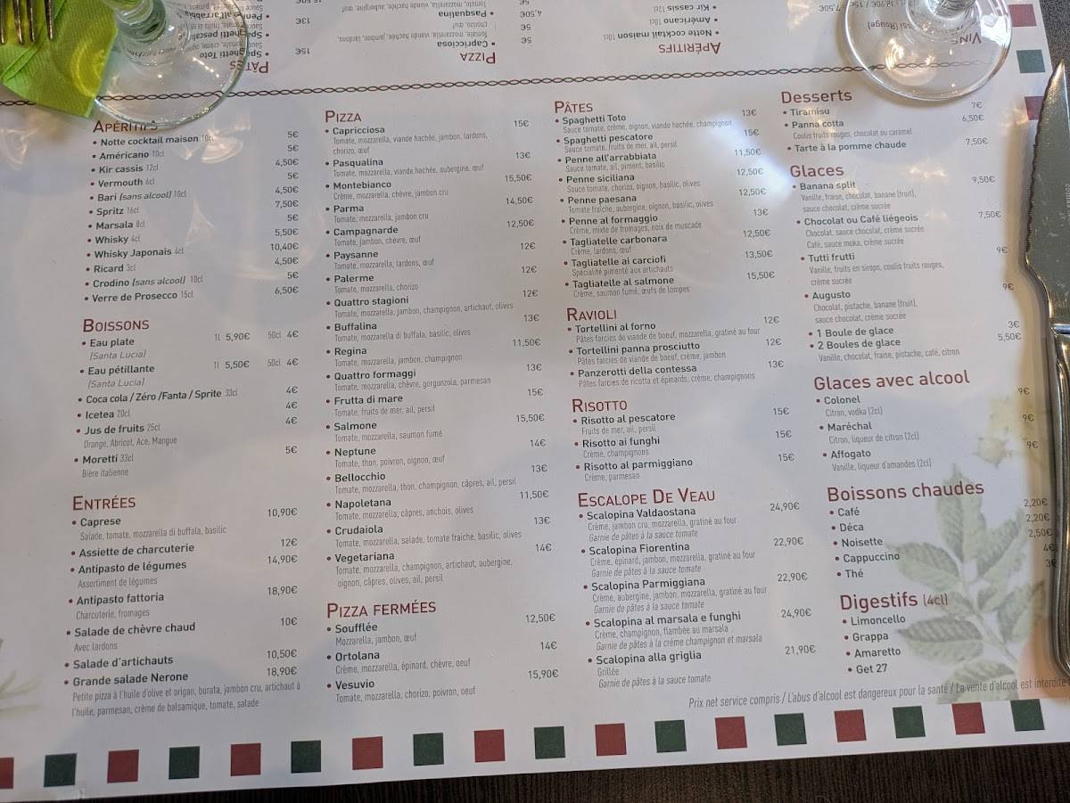 Menu de Pizzeria Pasqualina