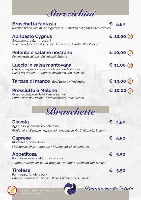 Menu di Pizzeria Trattoria Cygnus 